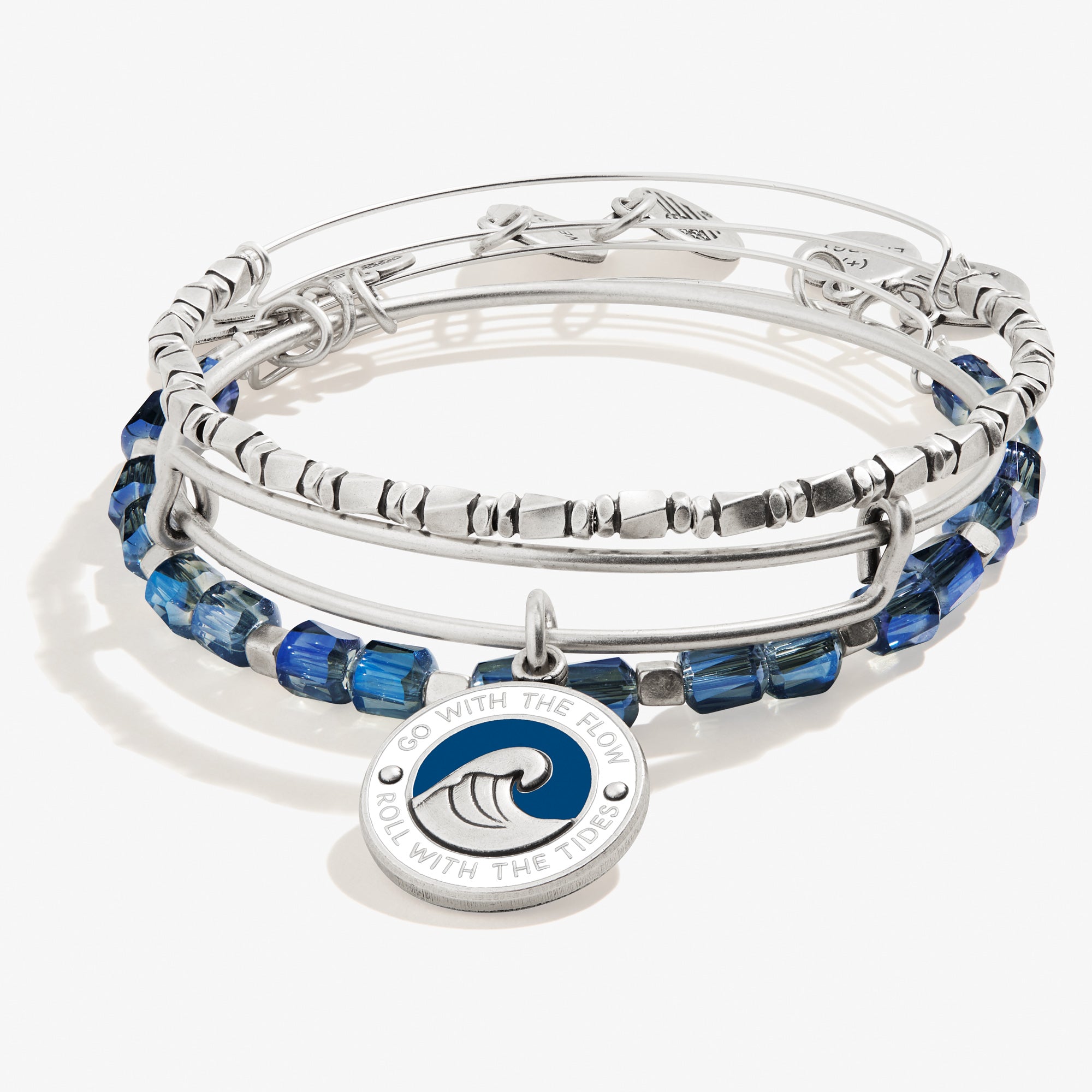Go With the Flow' Charm & Beaded Bangle Set - 3 Piece Boho Bracelet Collection for Women | Perfect for Yoga, Meditation, and Festival Outfits