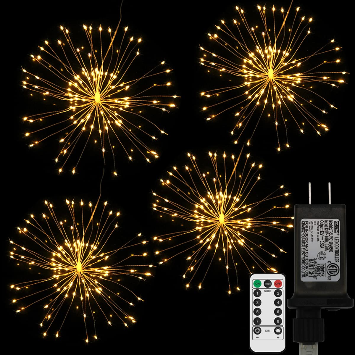 480 LED Starburst Fairy Lights with Remote Control - Copper Wire String Lights, 8 Lighting Modes, Dimmer & Timer - Perfect for Christmas Decorations, Garden Parties, and Indoor/Outdoor Home Decor