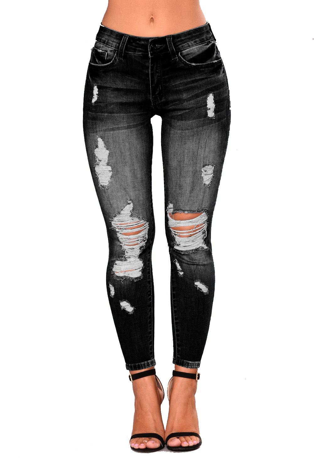 AMRSPENG Women's High Waisted Ripped Stretch Skinny Jeans - Butt Lifting Distressed Denim Pants for Casual Wear & Night Out
