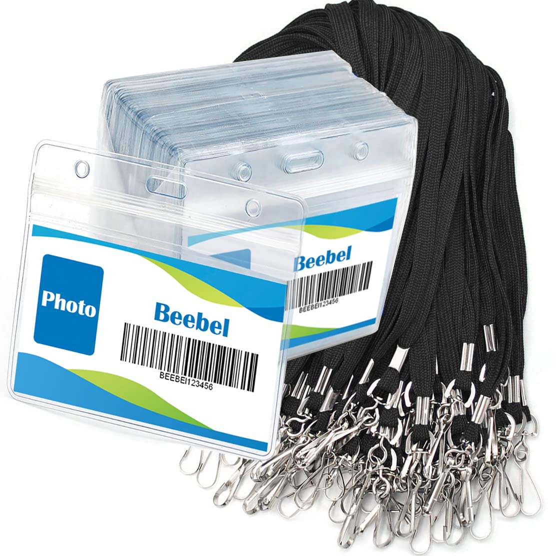 Beebel 50Pcs Waterproof ID Card Holder & Lanyard Set - for Office, Events, School
