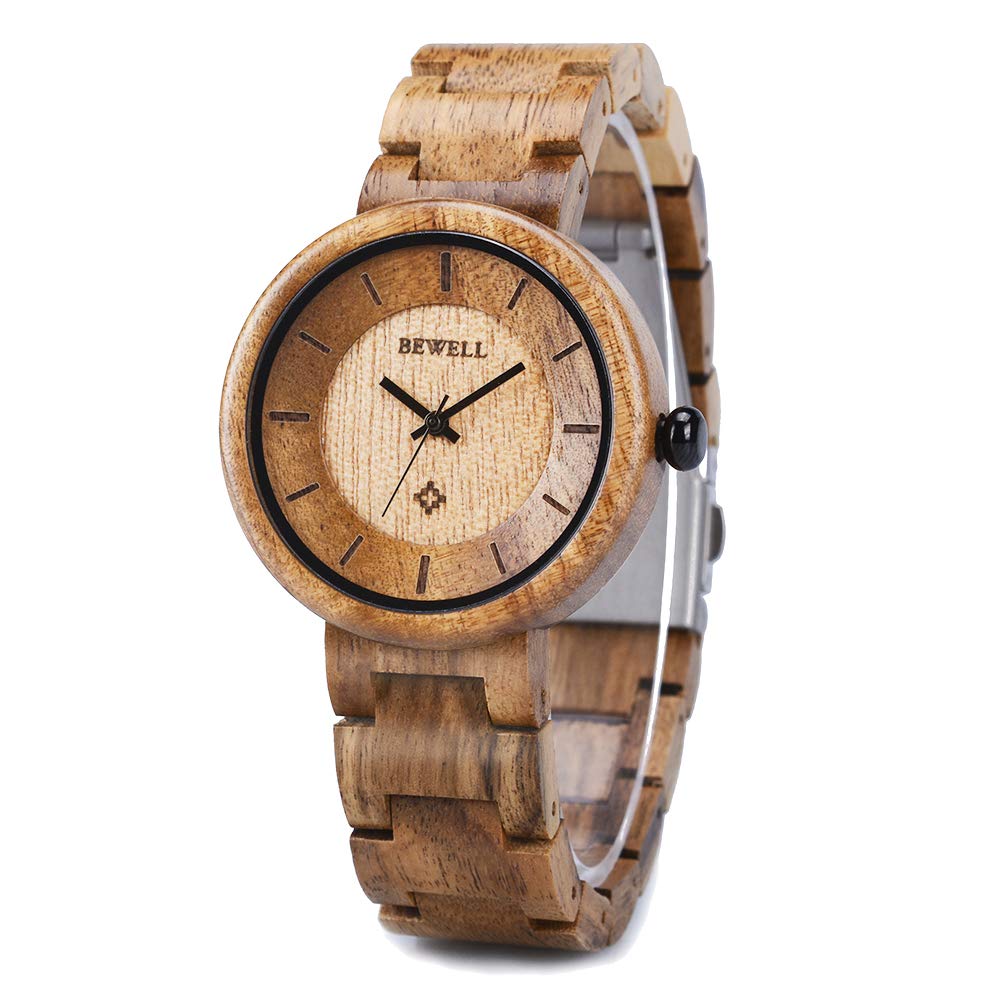 BEWELL Wooden Watches for Women - Lightweight Adjustable Wood Band - Casual Fashion Quartz Wristwatch for Everyday Wear