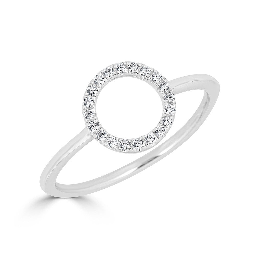 14KT Gold 1/10 CTW Diamond Open Circle Ring for Women - Dainty Minimalist Stackable Band for Everyday Wear, Anniversary & Wedding Gift