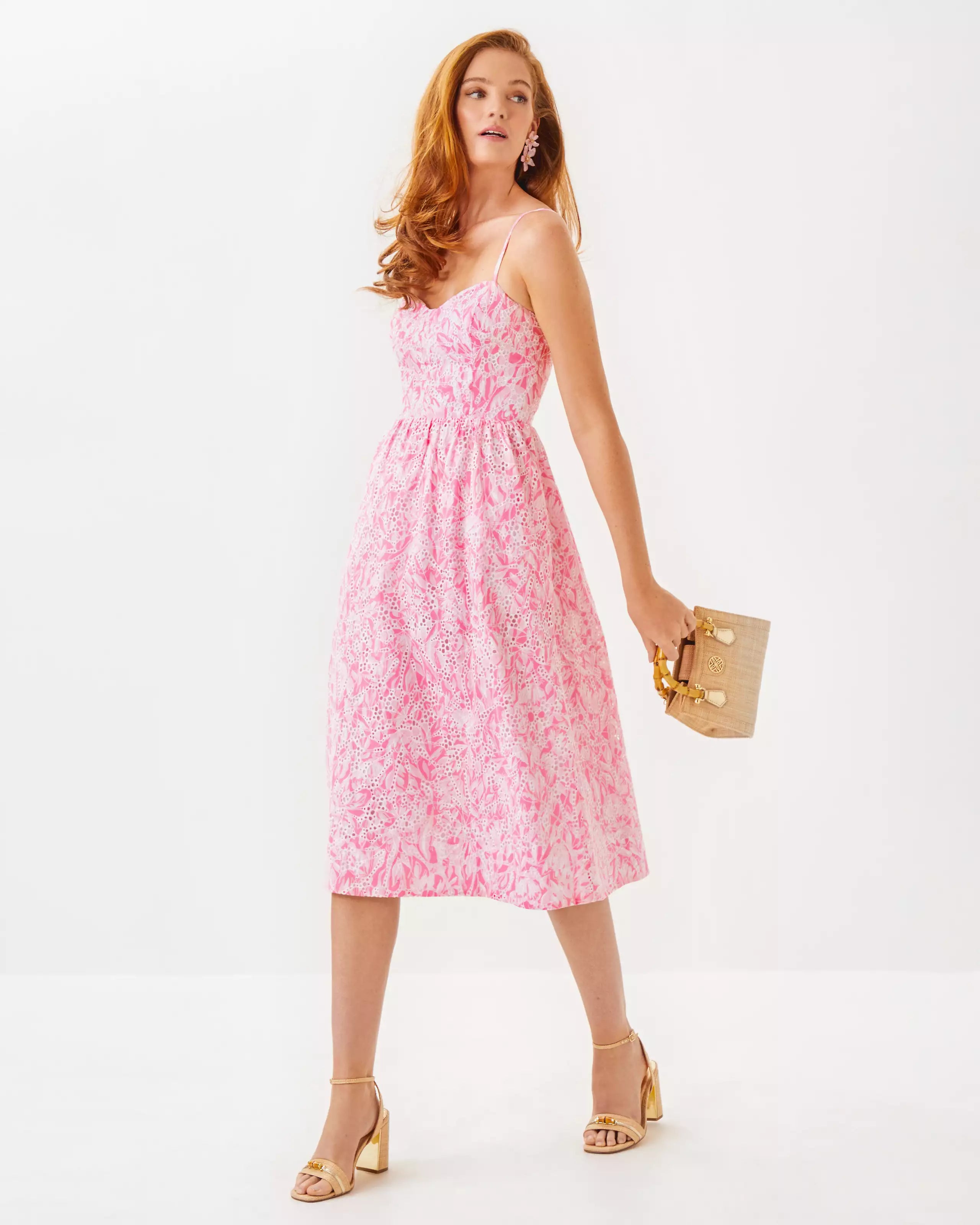Allarie Midi Dress - Rousseau Pink Tulip Floral Print Women's Summer Dress for Casual Wear, Date Night & Outdoor Events