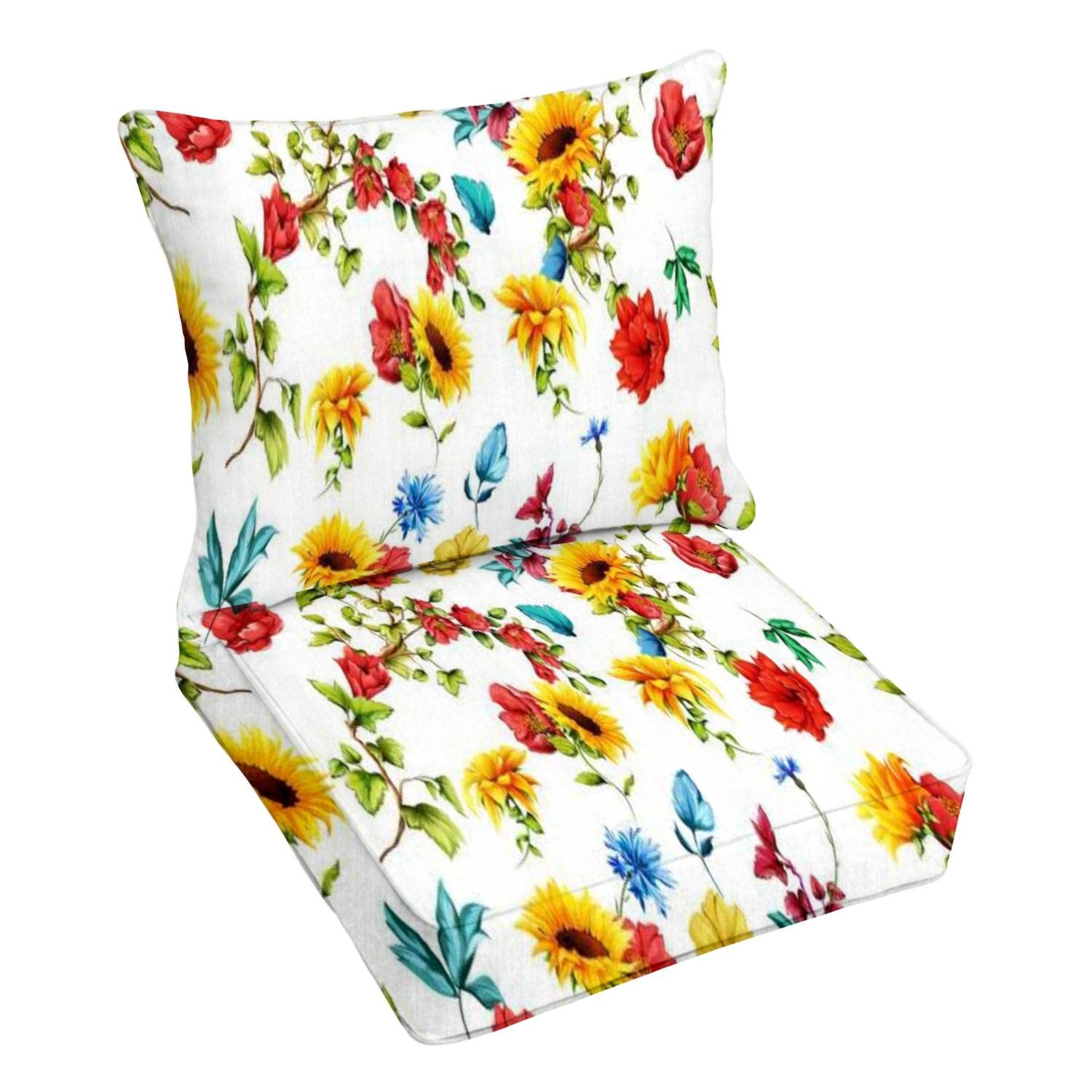 Premium Outdoor Deep Seating Cushion Set - Sunflower & Pomegranate Design, Water-Resistant Patio Furniture Replacement Cushions for Lounge Chairs - Perfect for Backyard, Poolside, and Garden Conversation Areas