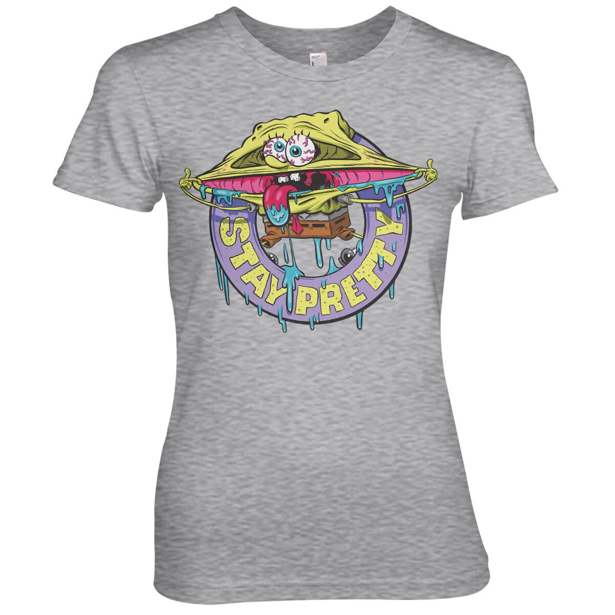 Official SpongeBob SquarePants Women's T-Shirt - Stay Pretty Graphic Tee (Heather Grey, Small) | Casual Wear, Cosplay & Cartoon Lover Gift