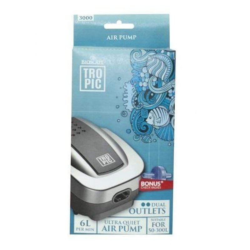 Bioscape Tropic Air Pump 3000 - Dual Outlet Aquarium Air Pump for Fish Tank (50-300L) - Ideal for Freshwater & Saltwater Aquariums, Hydroponics, and Pond Aeration