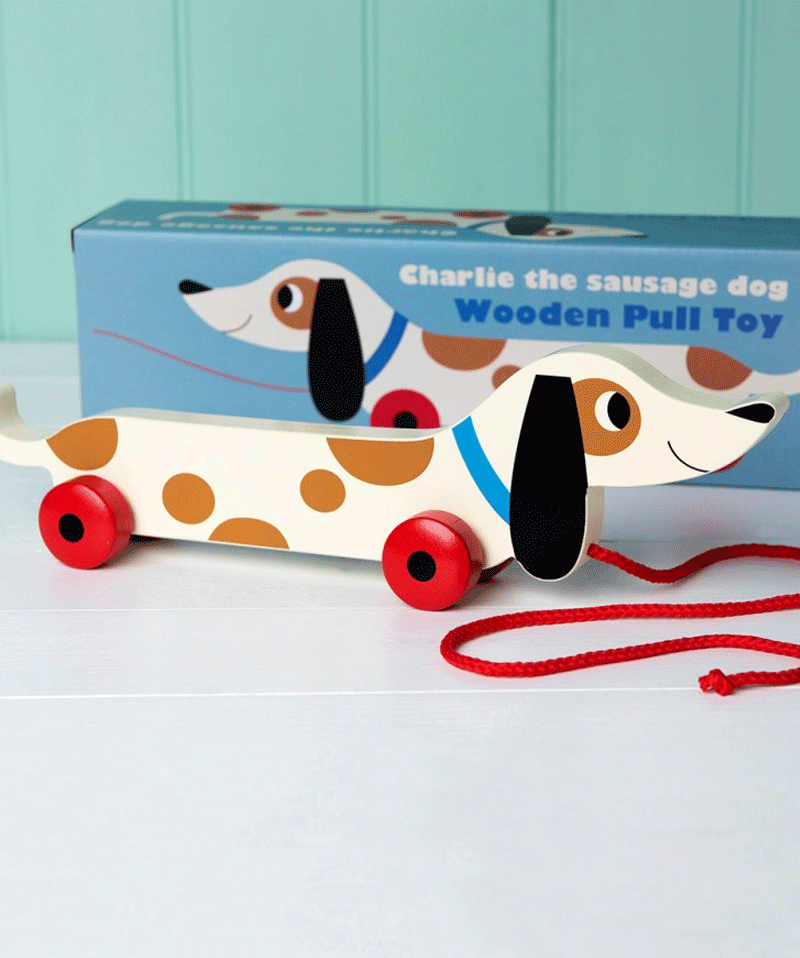 Charlie The Sausage Dog Wooden Pull Toy - Handmade Wooden Pulling Toy for Toddlers & Kids - Perfect for Early Learning, Motor Skills Development & Pretend Play