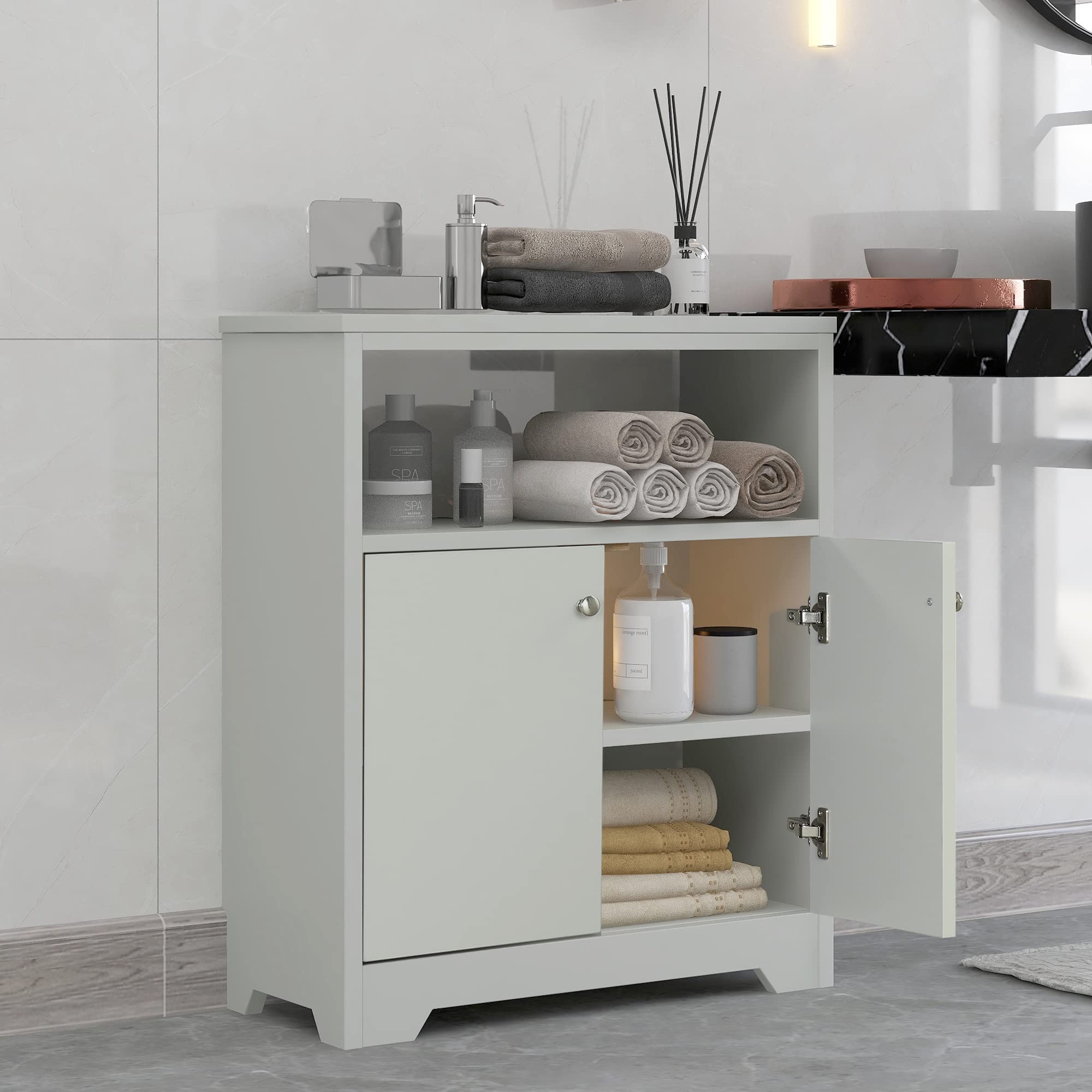 Grey Bathroom Storage Cabinet with Adjustable Shelves - Freestanding Floor Cabinet for Home, Kitchen & Bathroom Organization - Easy Assembly & Space-Saving Design - Perfect for Small Spaces, Apartment Living & Clutter Control