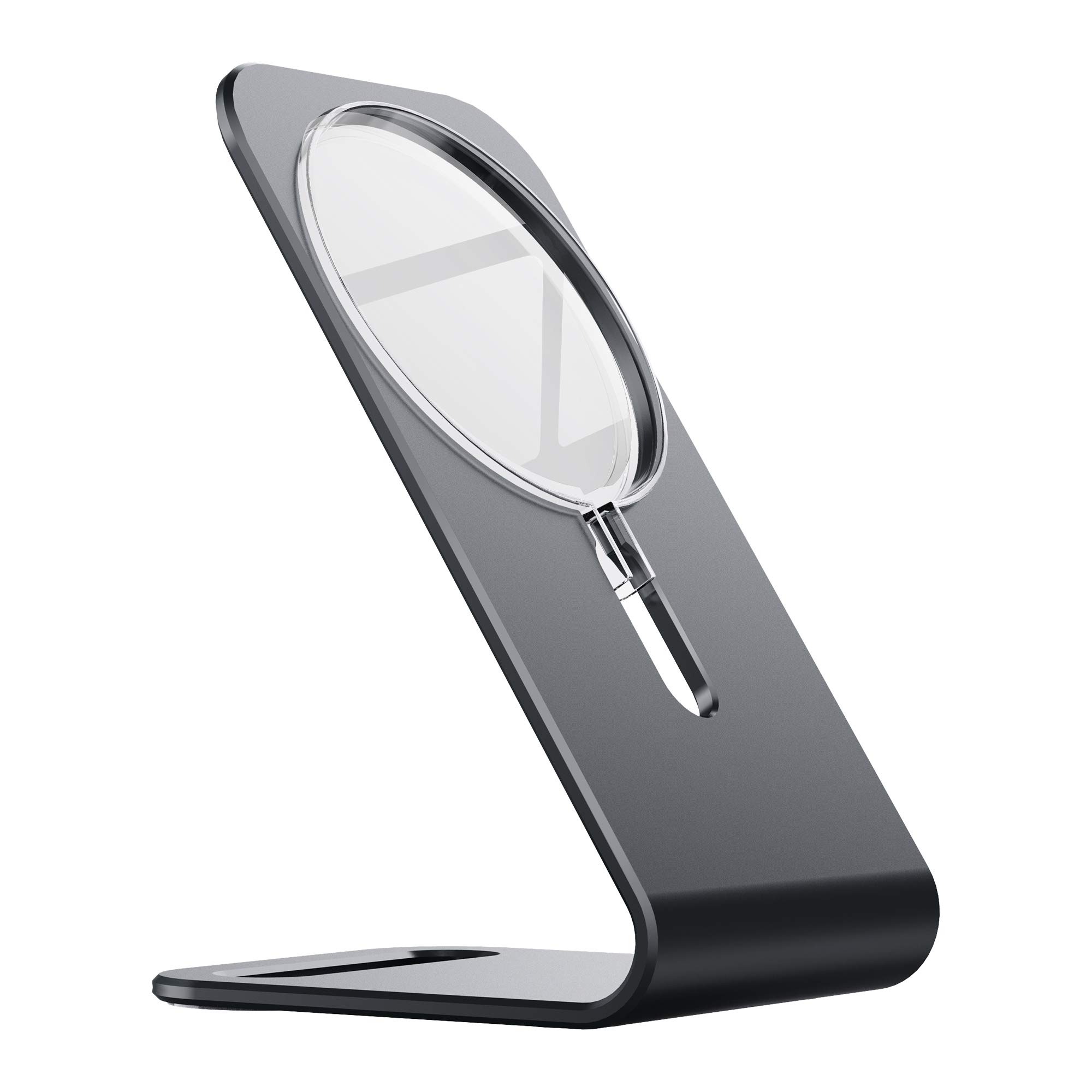 Krorux Aluminum Magsafe Charger Stand Holder for iPhone 12/13/14 Series - Dark Grey | Compatible with Apple Magsafe Charger (Cable Not Included) | Perfect for Desk, Office, Nightstand & Travel Use