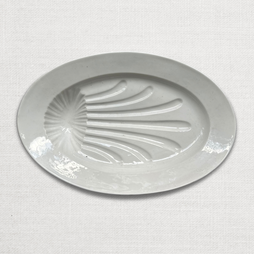 19th Century French Oval Ironstone Meat Platter with Draining Ridges - Antique Serving Dish for Roasts, Cheese & Charcuterie | Perfect for Dinner Parties & Vintage Table Settings