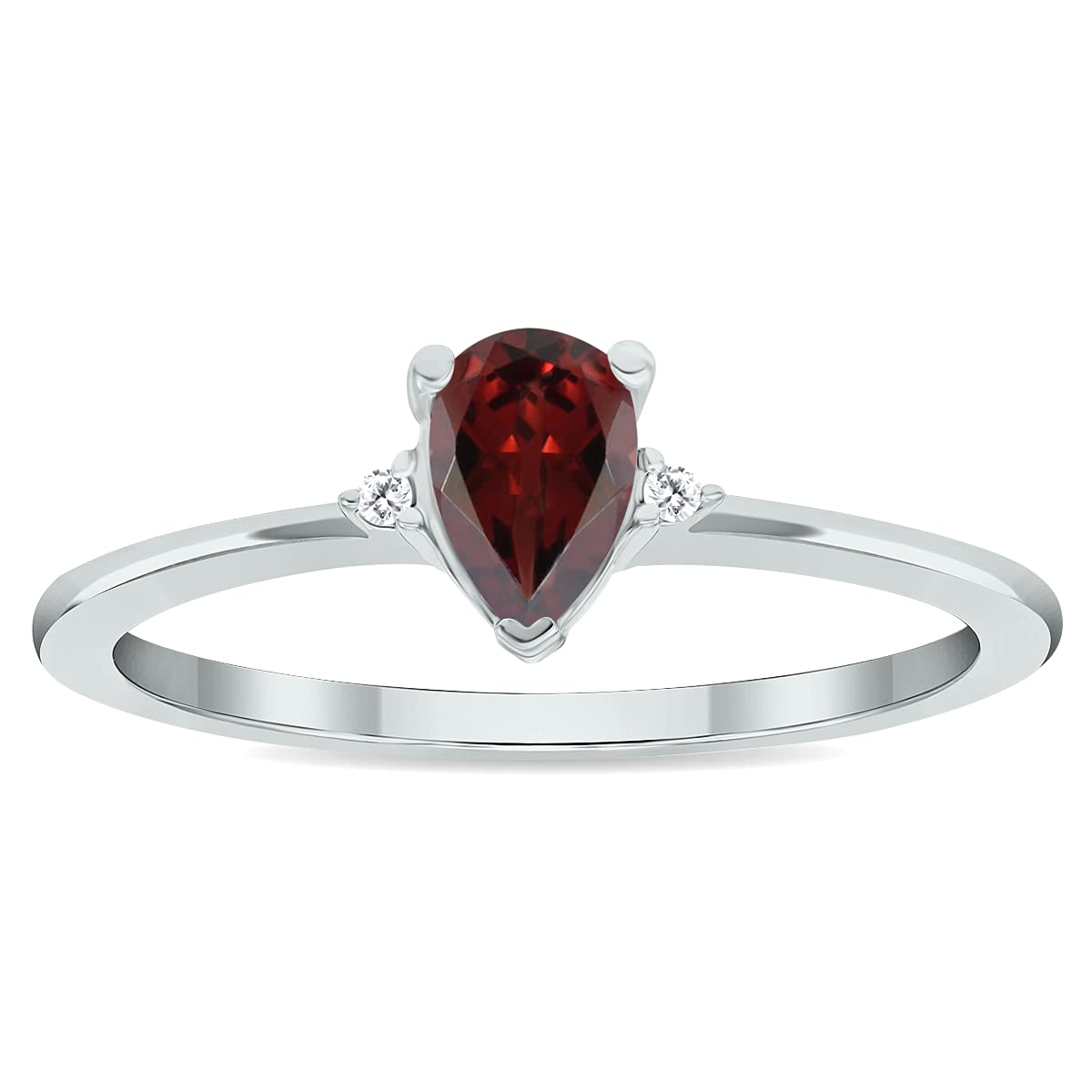 10K White Gold Women's Garnet and Diamond Classic Band Ring - Elegant Jewelry for Weddings, Anniversaries & Special Occasions