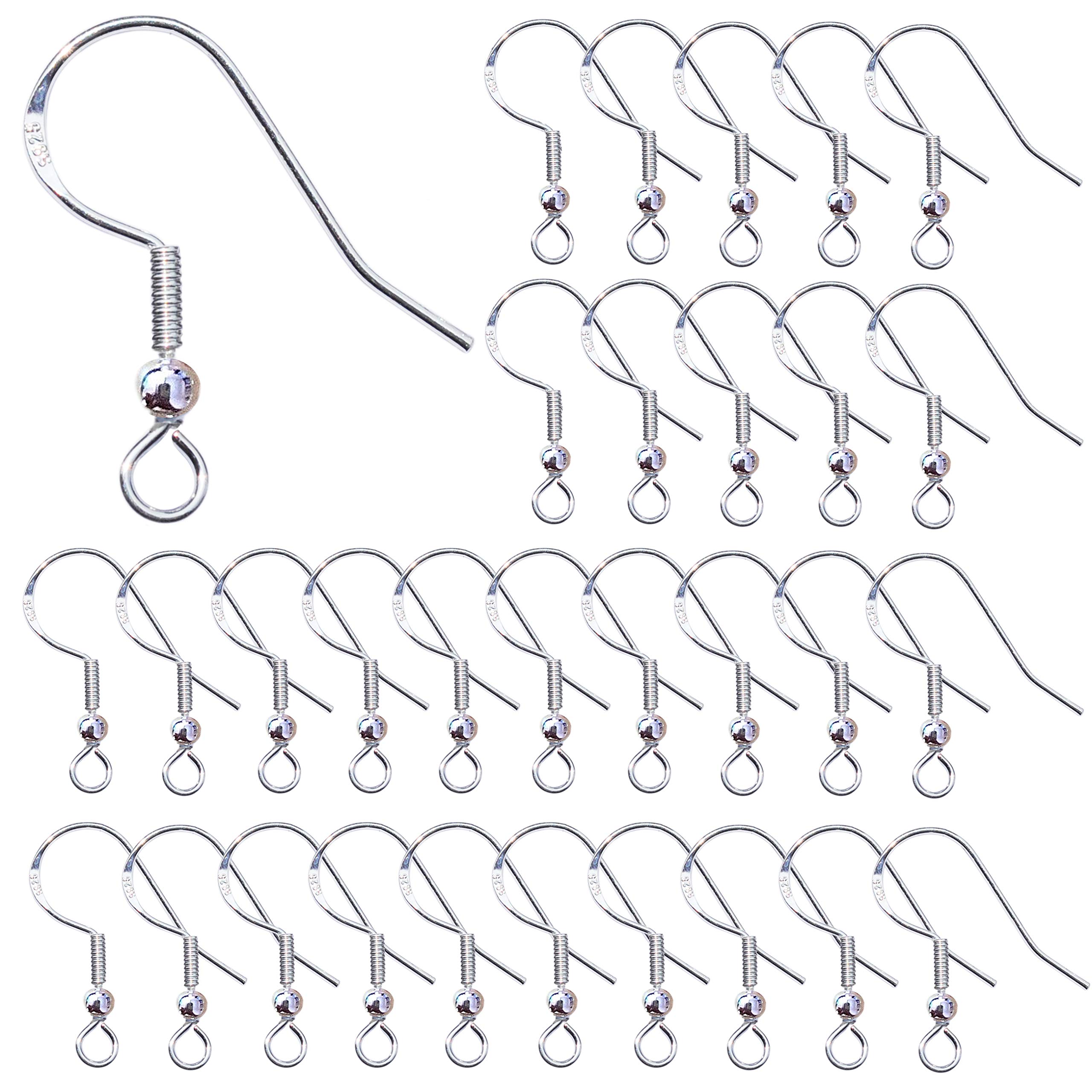 925 Sterling Silver Earring Hooks - Hypoallergenic French Wire Fish Hook Earrings for Jewelry Making (40pcs) - Perfect for DIY Earrings, Necklace Charms & Craft Projects