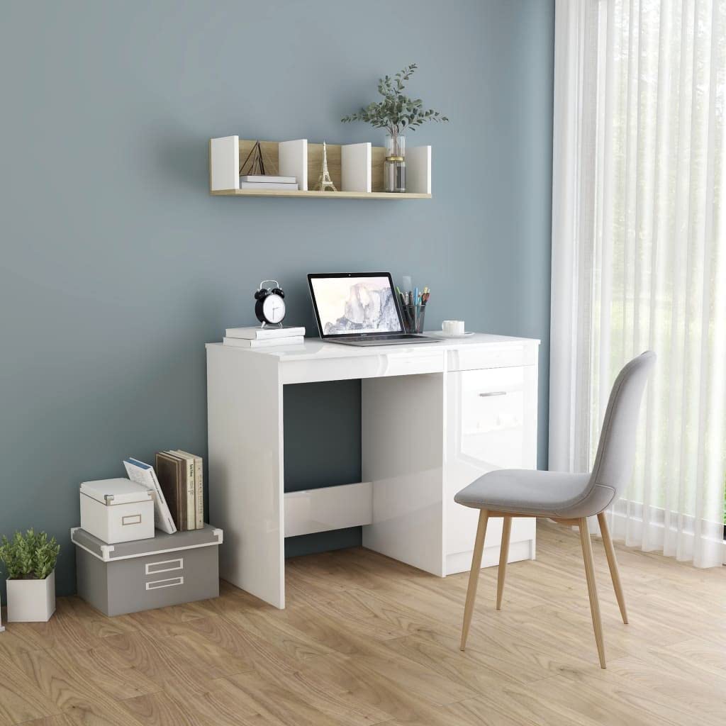 Antique Industrial Computer Desk - White Study Writing Workstation for Home Office