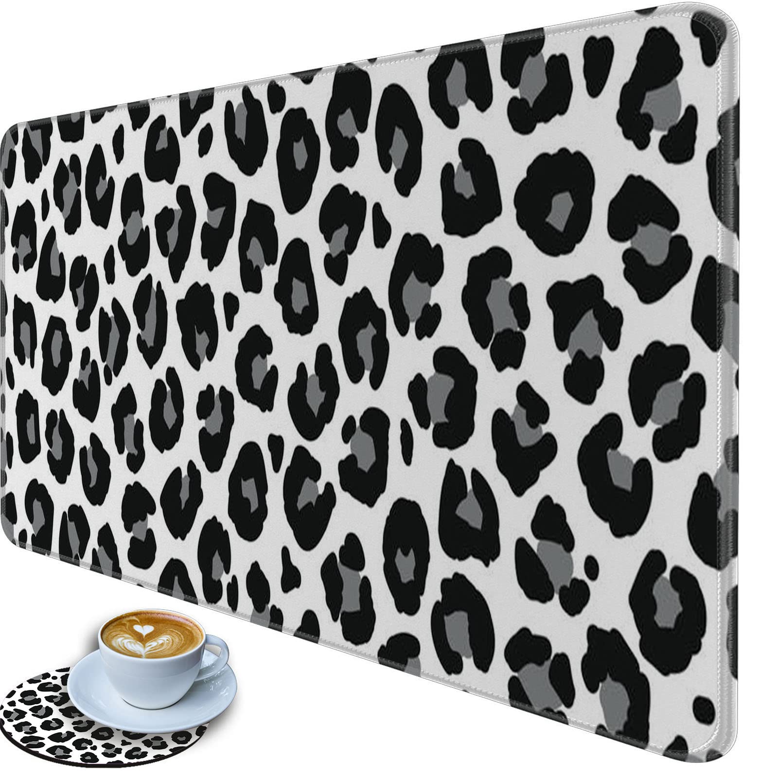 Premium Black & White Leopard Print Gaming Mouse Pad - Extra Large 31.5
