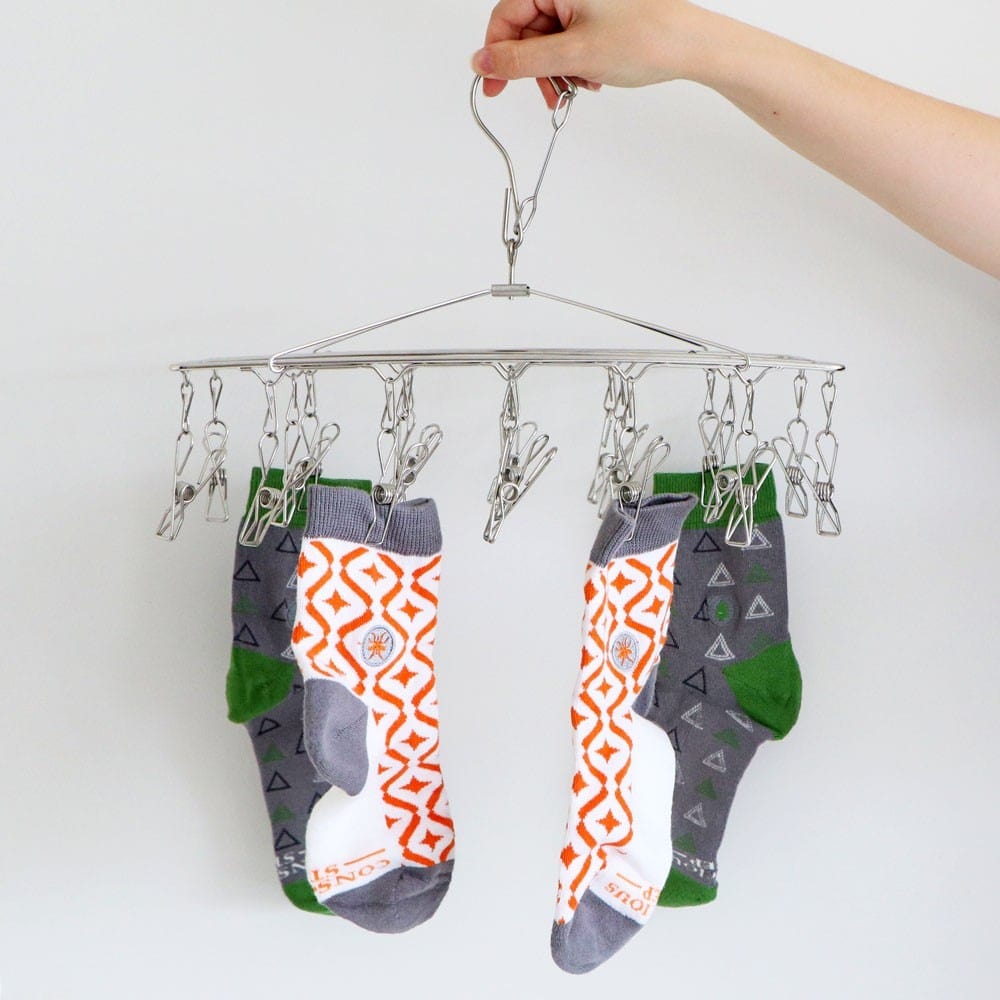 Premium 304 Stainless Steel Sock Hanger with 18 Pegs - Durable Laundry Organizer for Socks, Underwear & Delicates - Perfect for Closet Organization, Laundry Room & Small Space Storage