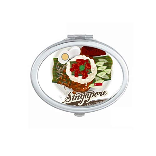 Portable Double-Sided Makeup Mirror with Foldable Design - Traditional Singapore Nasi Lemak Inspired DIY Handcrafted Cosmetic Mirror for Vanity, Travel & Professional Makeup Artists