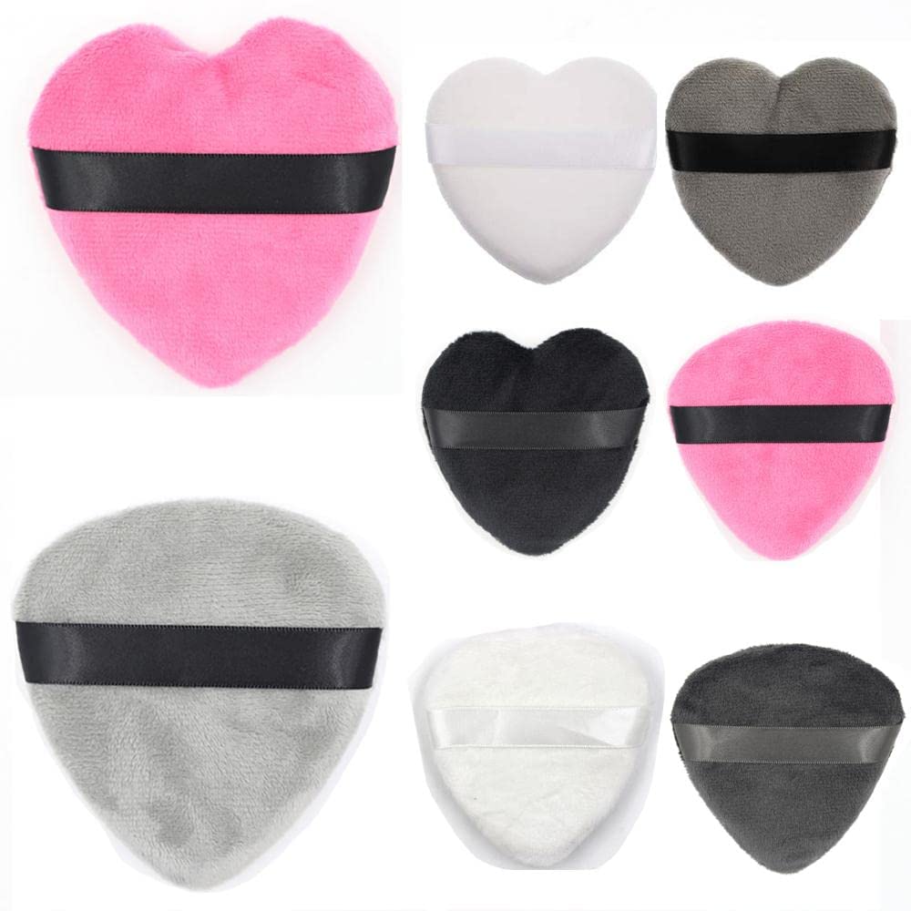 COSLUXE Large Velour Makeup Puffs - Soft Cotton Powder Puff for Face & Body, Tear Drop & Heart Shape Beauty Blender Sponge (Peach Heart, 1-Pack) - Perfect for Liquid Foundation, Setting Powder & Blush Application