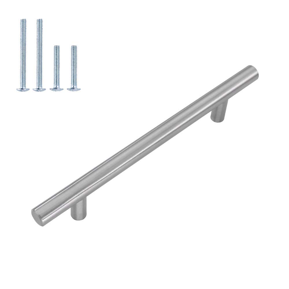 25 Pack Brushed Nickel Cabinet Handles - 5 Inch Hole Center Round Bar Drawer Pulls HD201SN | Stainless Steel Kitchen Cupboard Handles for Modern Home & Office Cabinetry (Set of 25) - Perfect for Kitchen Remodel, Bathroom Vanity & Furniture Upgrade