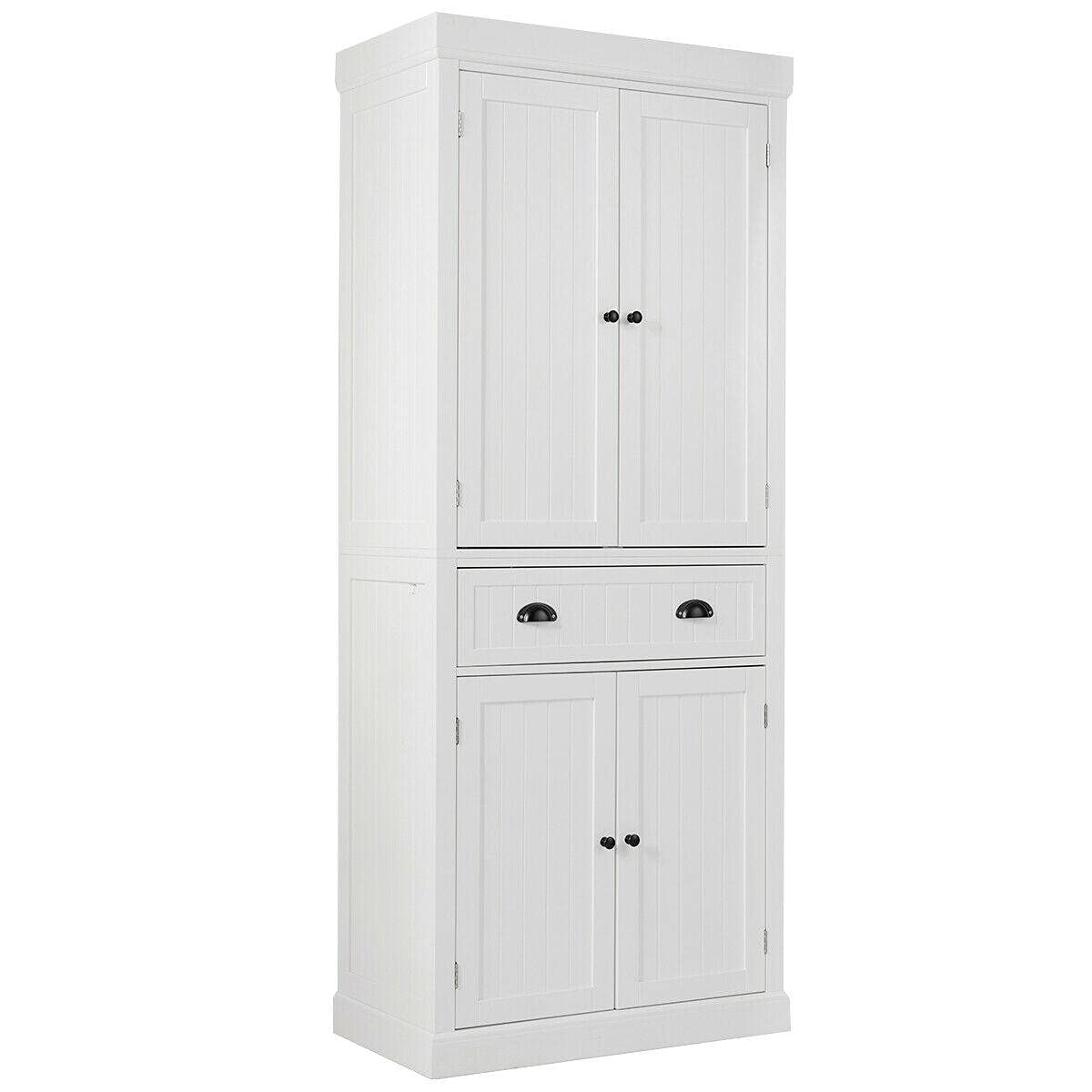 White Freestanding Kitchen Pantry Cabinet with Adjustable Shelves - Spacious Storage for Kitchen, Dining Room & Laundry Organization