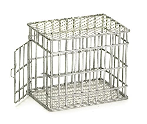 Galvanized Metal Dog Cage for Small Pets - Miniature Dollhouse Accessory for DIY and Home Decor