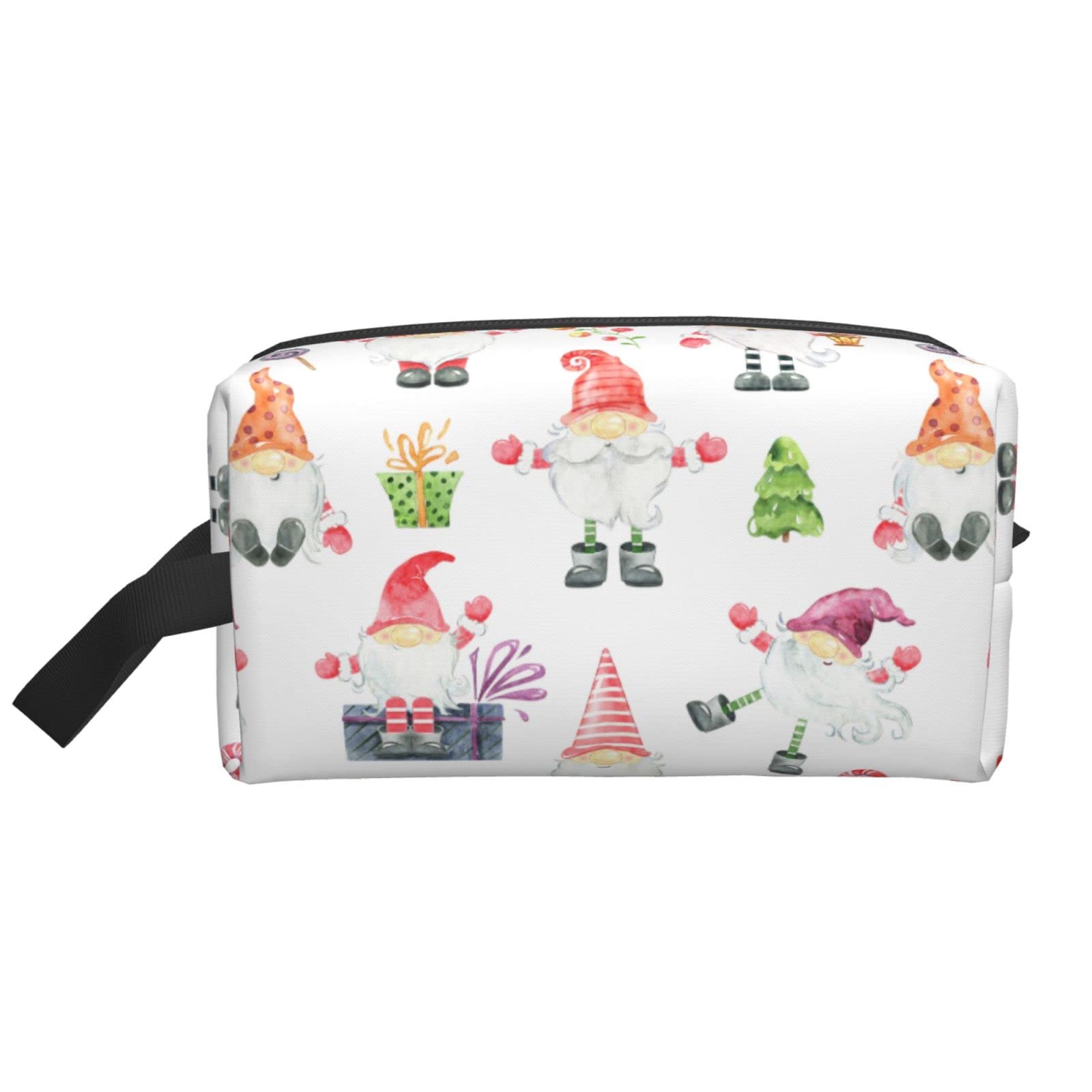 Waterproof Christmas Gnome Cosmetic Bag - Cute Watercolor Makeup Pouch for Women & Girls | Portable Toiletry Organizer | Perfect Gift for Holidays, Travel, and Daily Use