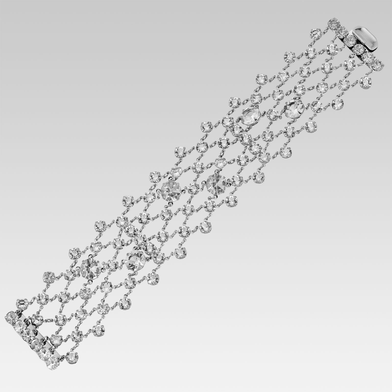 1928 Jewelry Multi Row Round Austrian Crystal Statement Link Bracelet for Women - Elegant & Sparkling Fashion Accessory for Parties, Weddings & Special Occasions