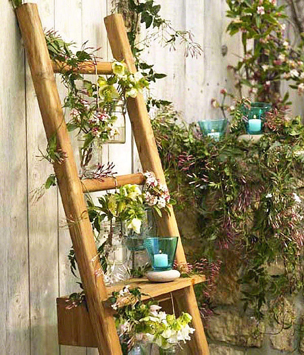 Haussmann® 18 x 64 Inch Adjustable Shelf Teak Wood Bathroom Towel Ladder - Rustic Home Decor for Spa, Sauna & Luxury Bathroom Organization