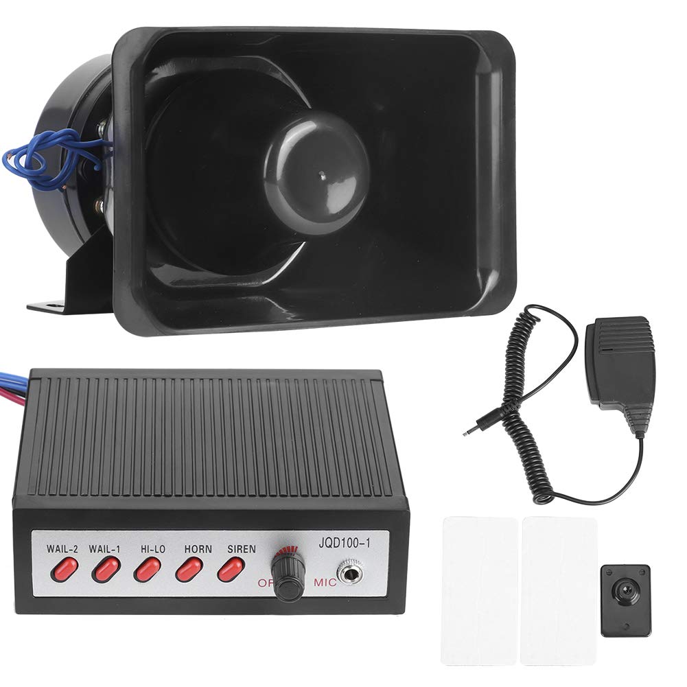 5-Sound 100W Loud Electronic Car Warning Alarm & Siren Speaker - 12V Safety Horn for Emergency Vehicles, Trucks, and Security Use