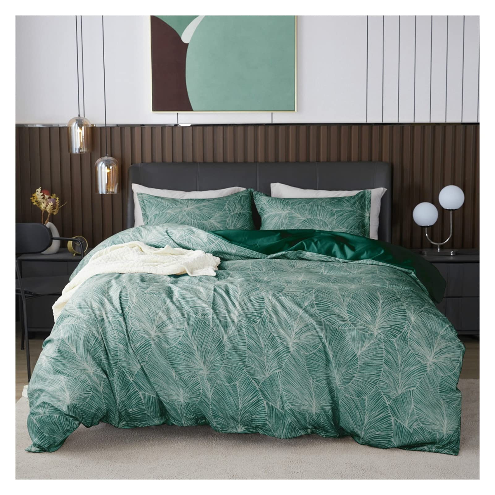 TOMYEUS Duvet Cover Set 2/3Pcs - Soft Microfiber Bedding Set with Bright Leaves Print, Full/Queen/King Size, Zipper Closure & Envelope Pillowcases - Perfect for Cozy Bedrooms, Guest Rooms & Vacation Homes