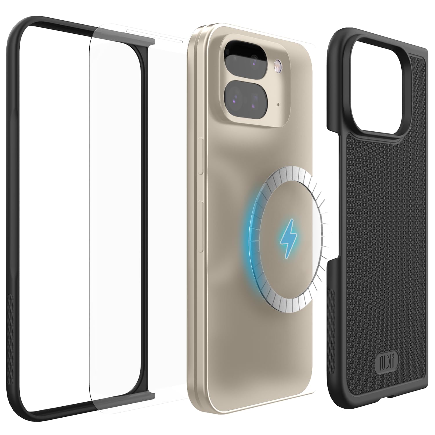 TUDIA MergeGrip V2 MagSafe Compatible Google Pixel 9 Pro Fold Case (2024) - Slim Protective Cover with Built-in Screen Protector | Shockproof PC Shell for Everyday Use & Travel | Black
