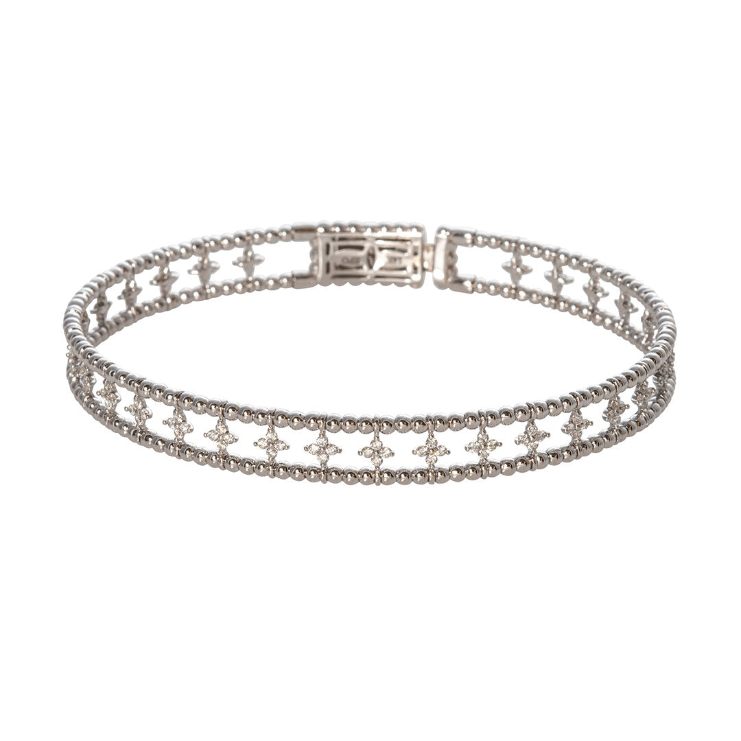14K White Gold Diamond Beaded Cuff Bangle Bracelet for Women - Elegant Jewelry Gift for Anniversary, Wedding & Special Occasions