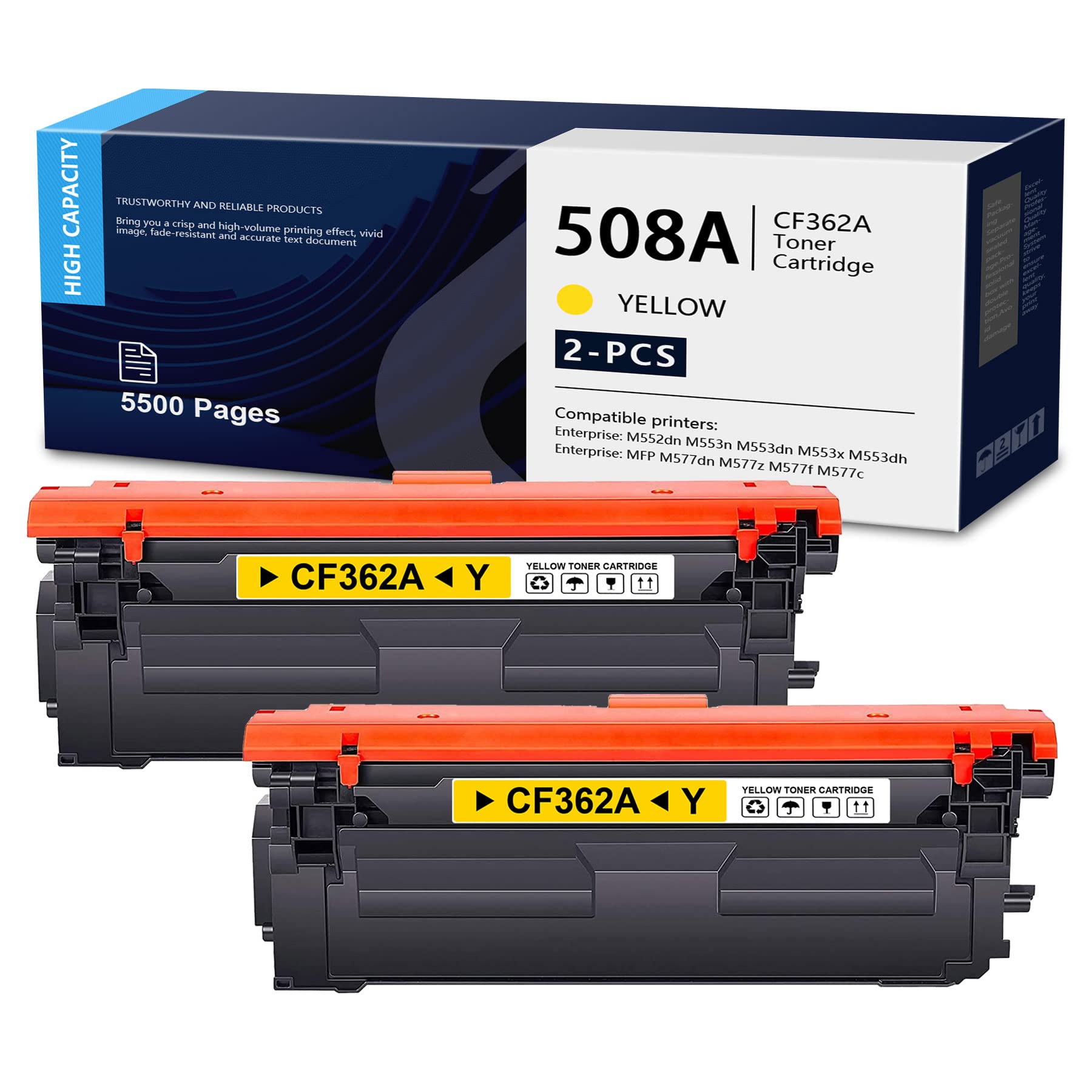 DOPHEN 508A Yellow Toner Cartridge 2-Pack | Compatible with HP 508A CF362A for M552dn M553 M577 Series Printers | High-Yield Replacement for Home & Office Printing