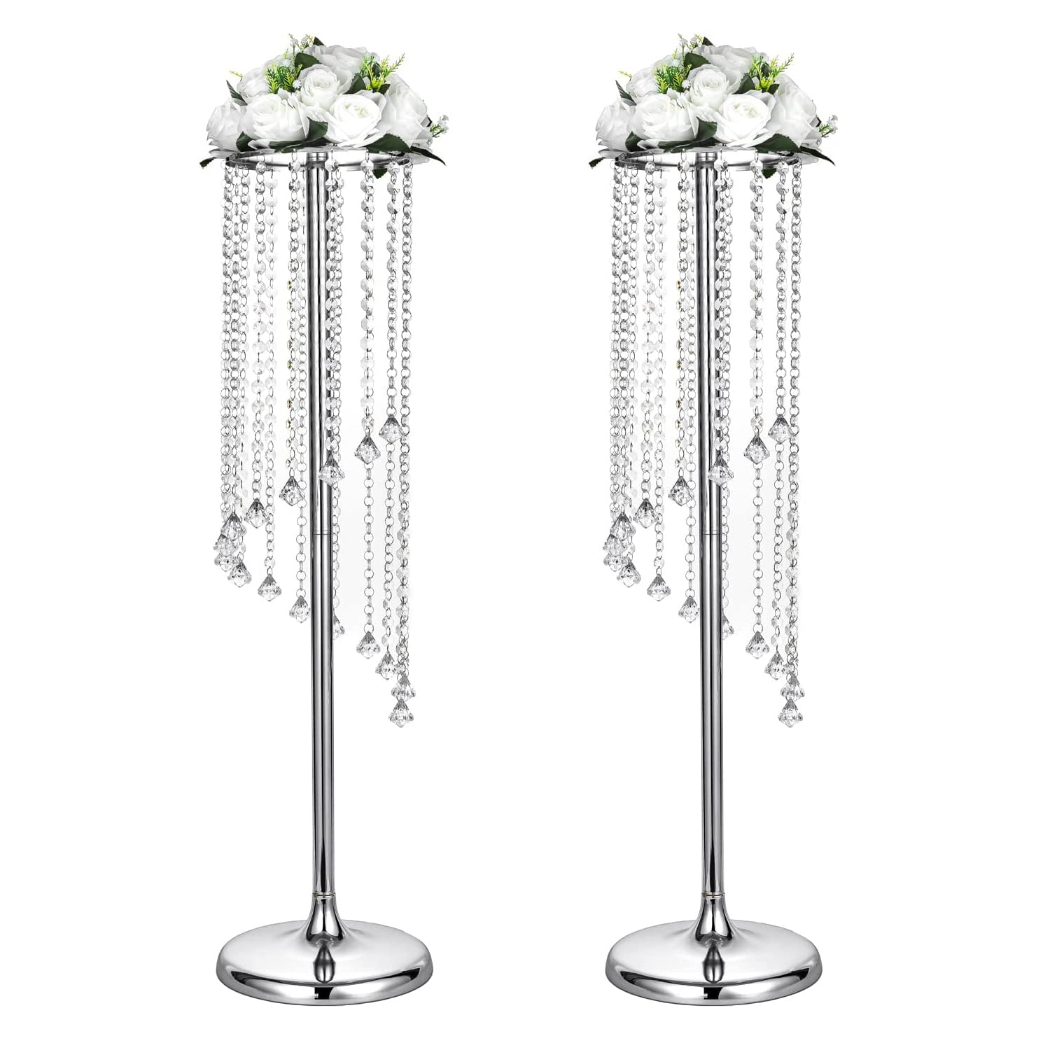2-Pack 36 Inch Tall Silver Floor Vases - Elegant Crystal Metal Flower Vases for Wedding Table Centerpieces, Reception Decor, Party & Home Decor | Perfect for Wedding Aisle, Banquet Hall, Living Room & Event Decorations