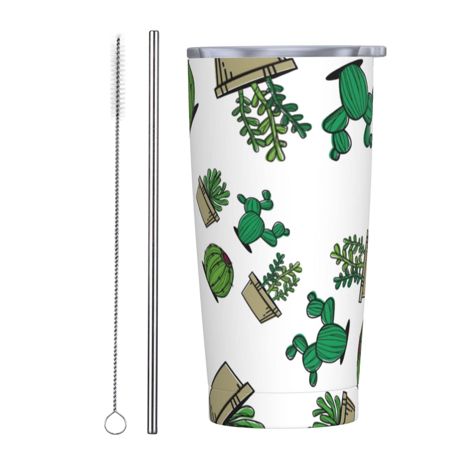 SWEET TANG 20oz Vacuum Insulated Stainless Steel Travel Mug with Lid & Straw - Cute Cactus Succulent Design, Leak Proof Coffee Tumbler & Water Bottle for Office, Gym, Hiking, and Daily Use