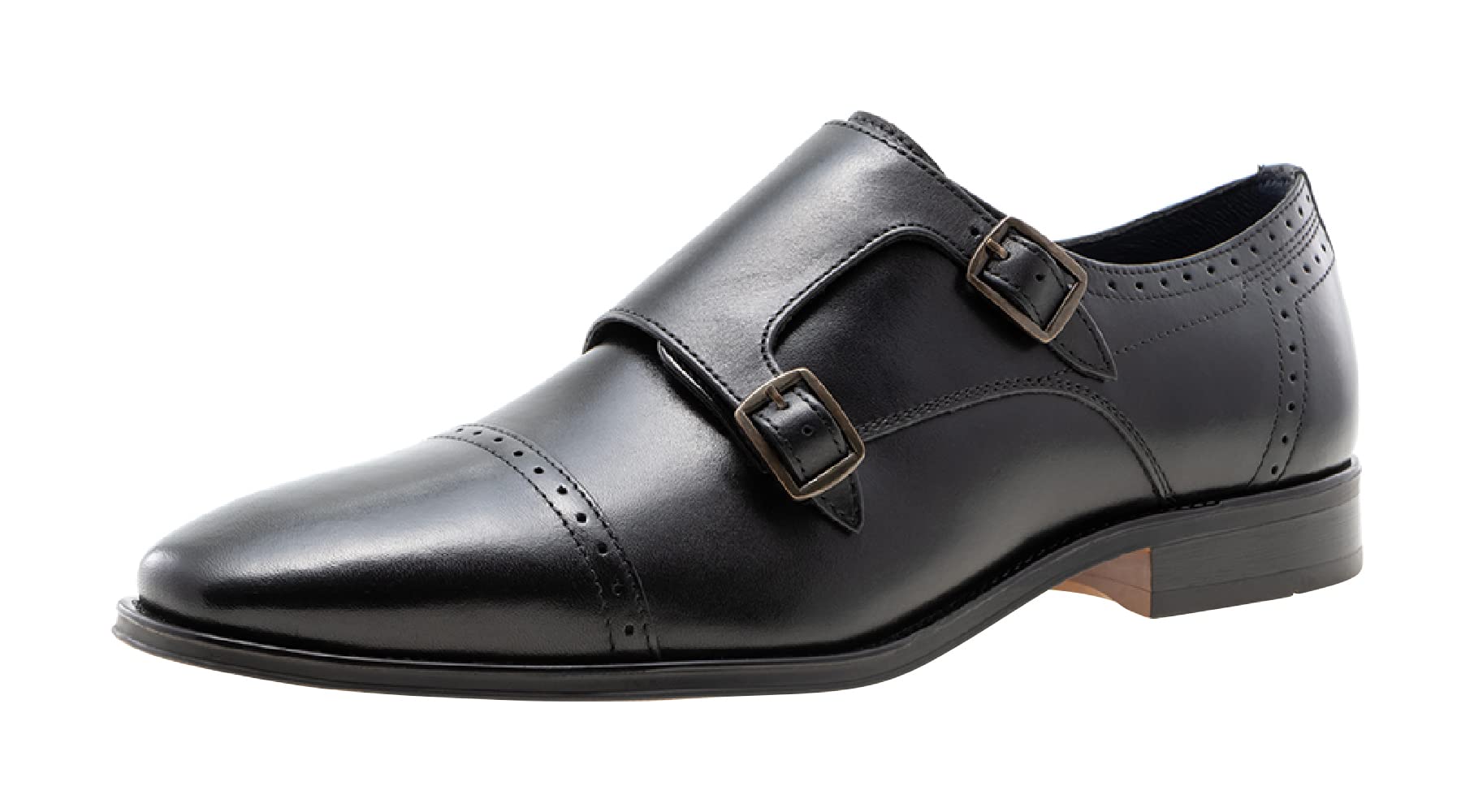 JUMP New York Men's Manolo Fashionable Lightweight Leather Oxford Dress Shoes | Double Monk Strap Cap Toe Formal Shoes for Business & Wedding | Comfortable Office & Evening Wear