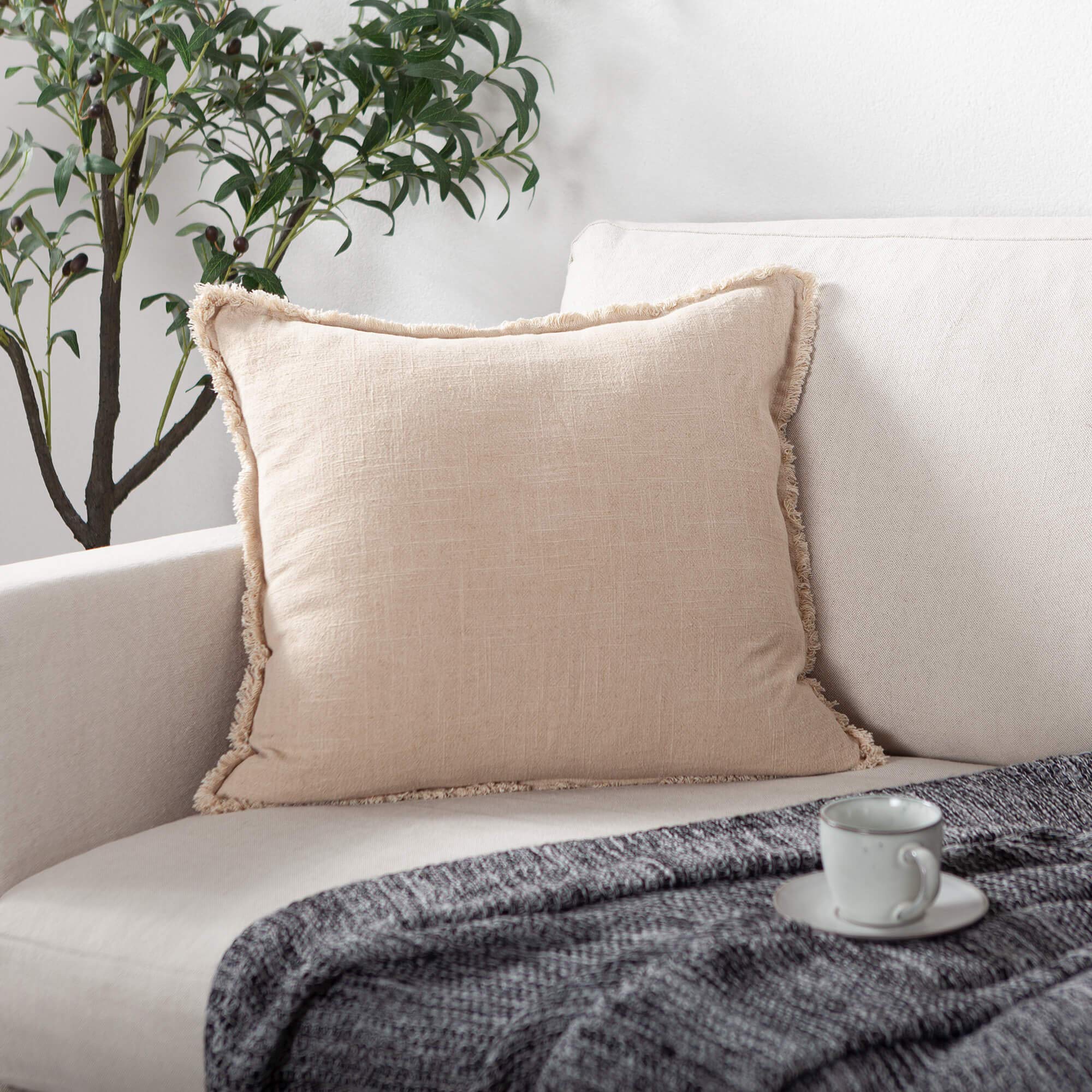 ATLINIA Farmhouse Linen Throw Pillow Cover 20x20 - Boho Decorative Cushion Cover for Bed, Couch, Sofa & Outdoor Use - Neutral Beige Home Decor Accent for Living Room, Patio & Garden