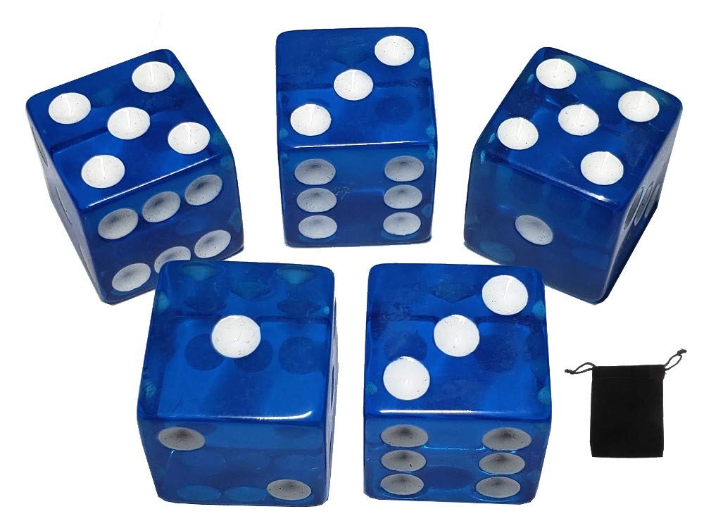 16mm Dice Set - 5 Transparent Blue Dice with Pouch for RPG & Board Games