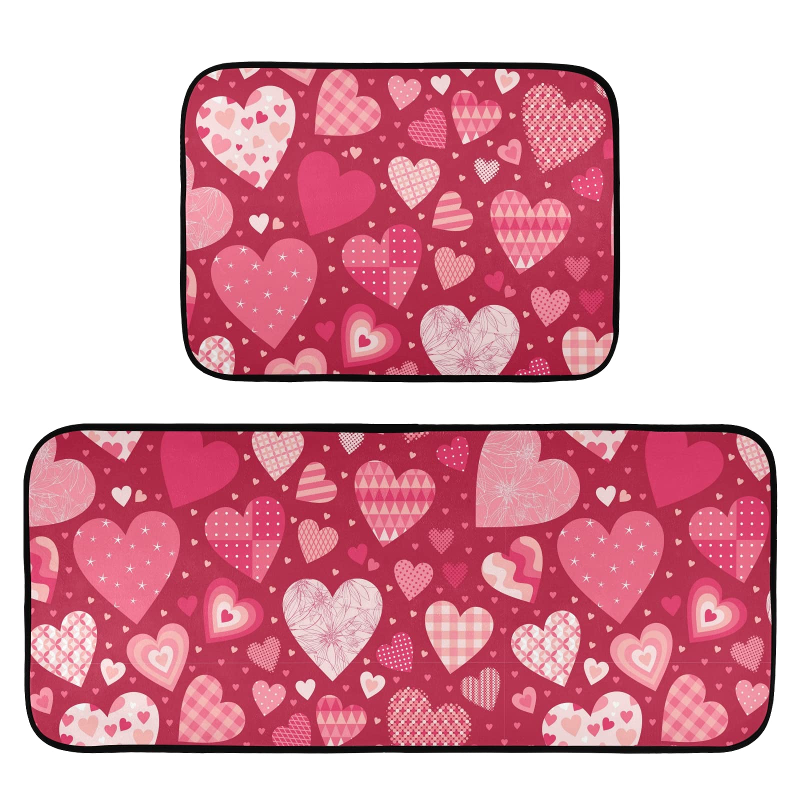 Valentine's Day Kitchen Mat Set of 2 - Anti-Fatigue Non-Slip Washable Cushioned Foam Floor Mats for Kitchen, Laundry & Home Decor - Comfortable Standing Rugs for Cooking, Dishwashing & Long Hours on Hard Floors