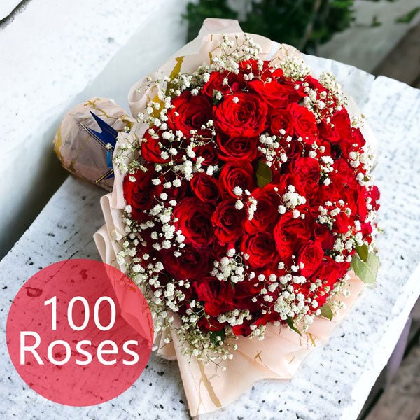 Beautiful Red Roses Bouquet with Gypsophila - Perfect for Valentine's Day, Anniversary Gifts & Romantic Home Decor