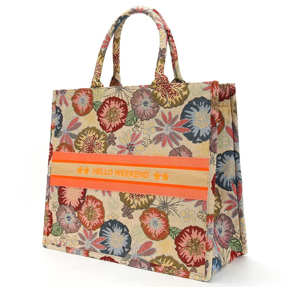 Stylish Large Tote Bag for Women - Embroidered Weekender Handbag with Spacious Compartment | Perfect for Travel, Work, and Daily Use