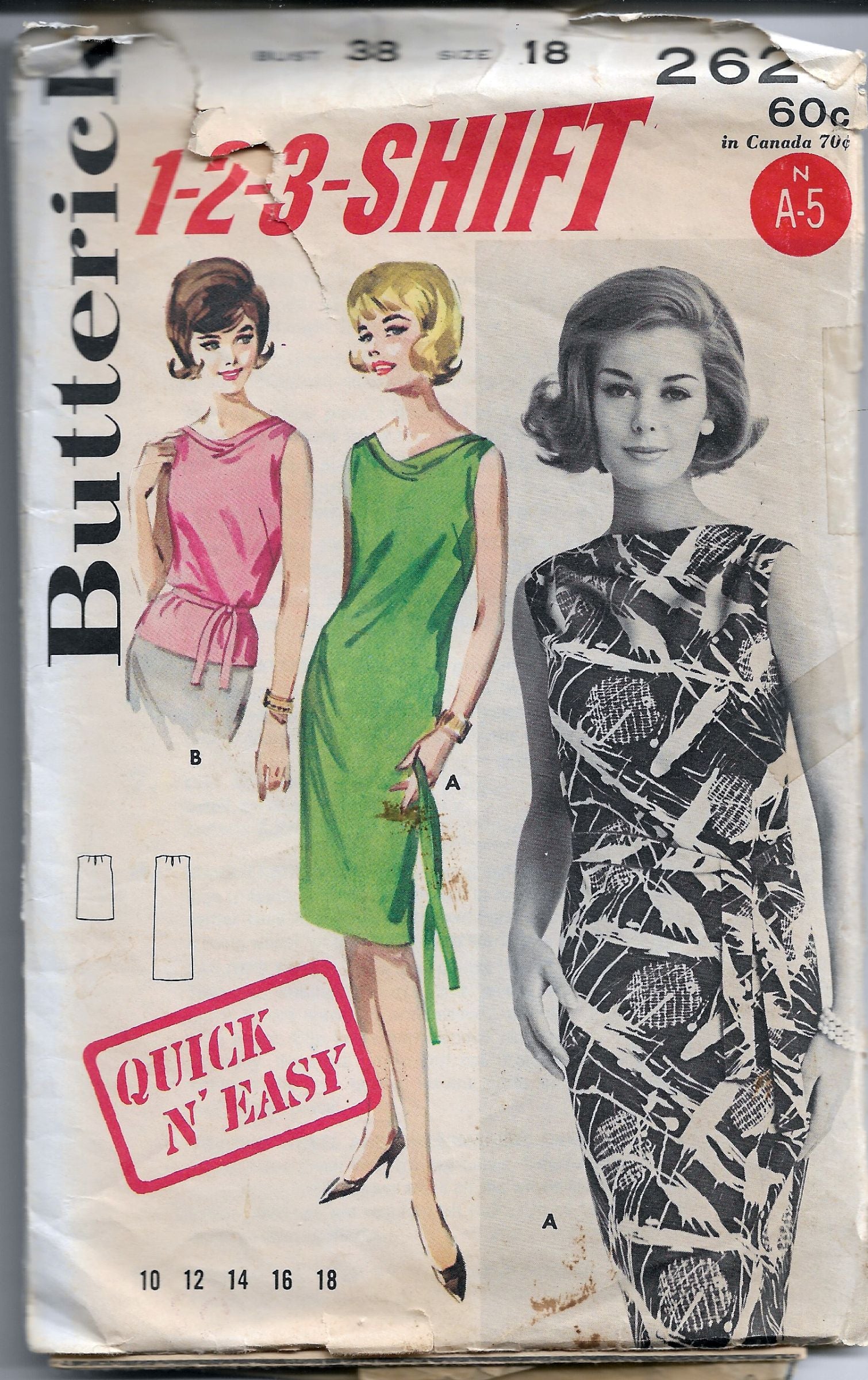 Butterick 2627 Ladies Shift Dress Blouse Vintage Sewing Pattern 1960s - Retro Fashion DIY Dressmaking for Parties & Special Occasions