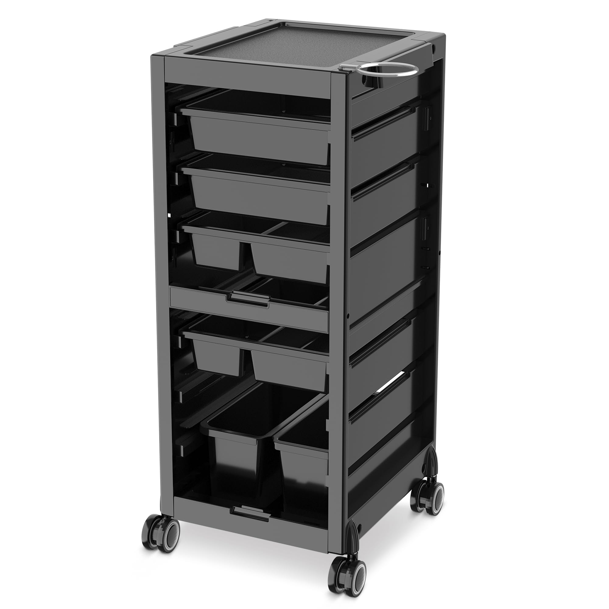 Professional Salon Trolley Cart with Wheels - Large Rolling Beauty Storage Organizer with Hair Dryer Holder, 4 Removable Drawers & 2 Buckets - Perfect for Salon, Spa, Home & Mobile Stylists - Ideal for Hair Tools, Cosmetics & Beauty Supplies Organization