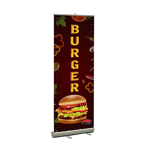 Retractable Burger Print Sign Banner Stand for Restaurants - Custom Design 1 | Perfect for Fast Food Shops, Diners & Cafes Advertising