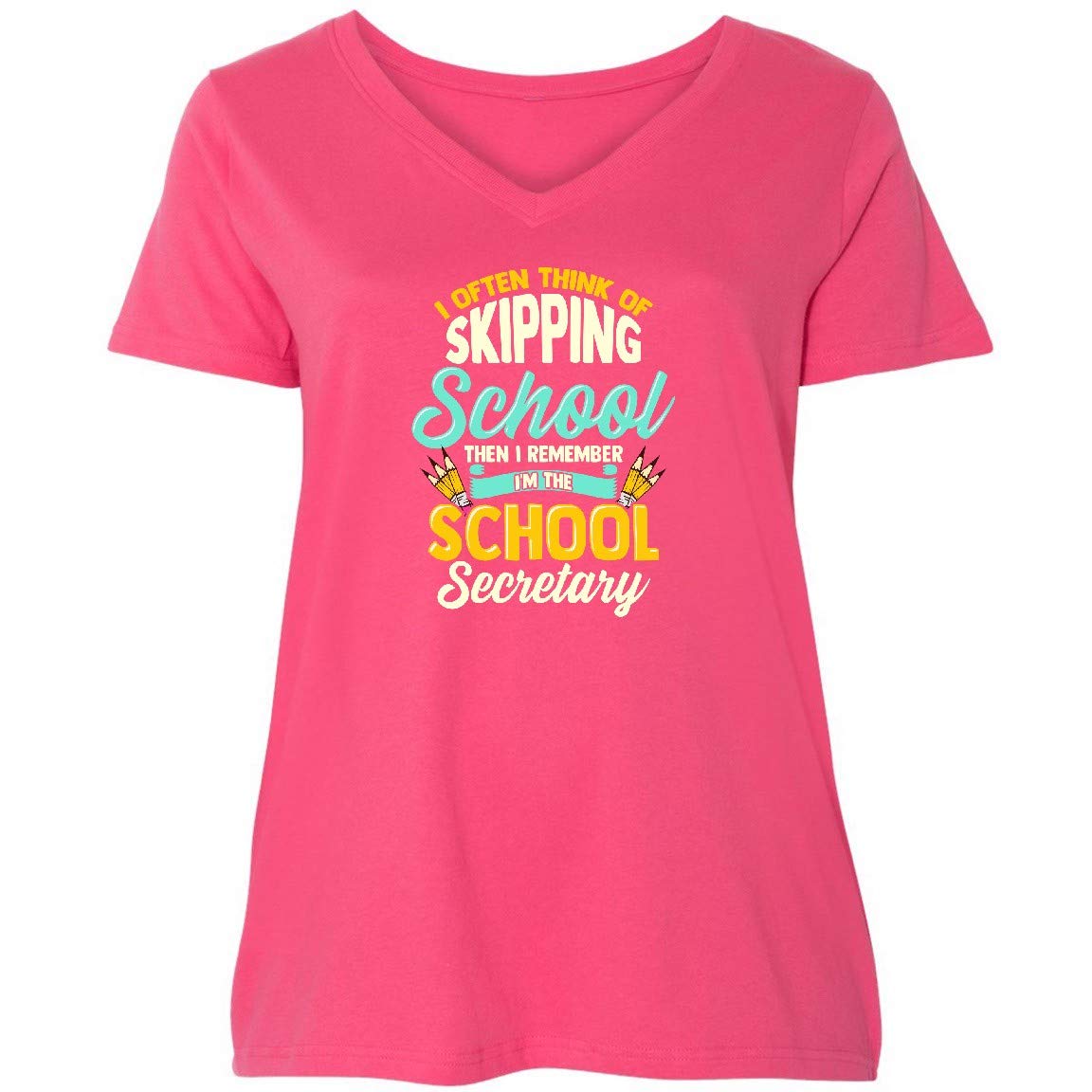 Inktastic School Secretary Funny Gift Women's Plus Size V-Neck T-Shirt - Perfect for Teacher Appreciation, Back to School & Office Humor