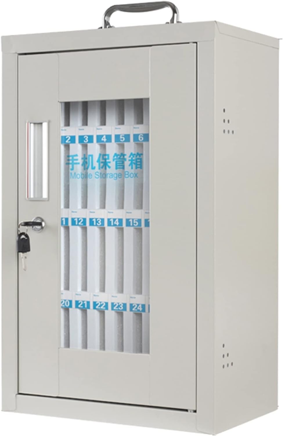 Wall-Mounted Clear Cell Phone Storage Cabinet with Lock - Silver 48