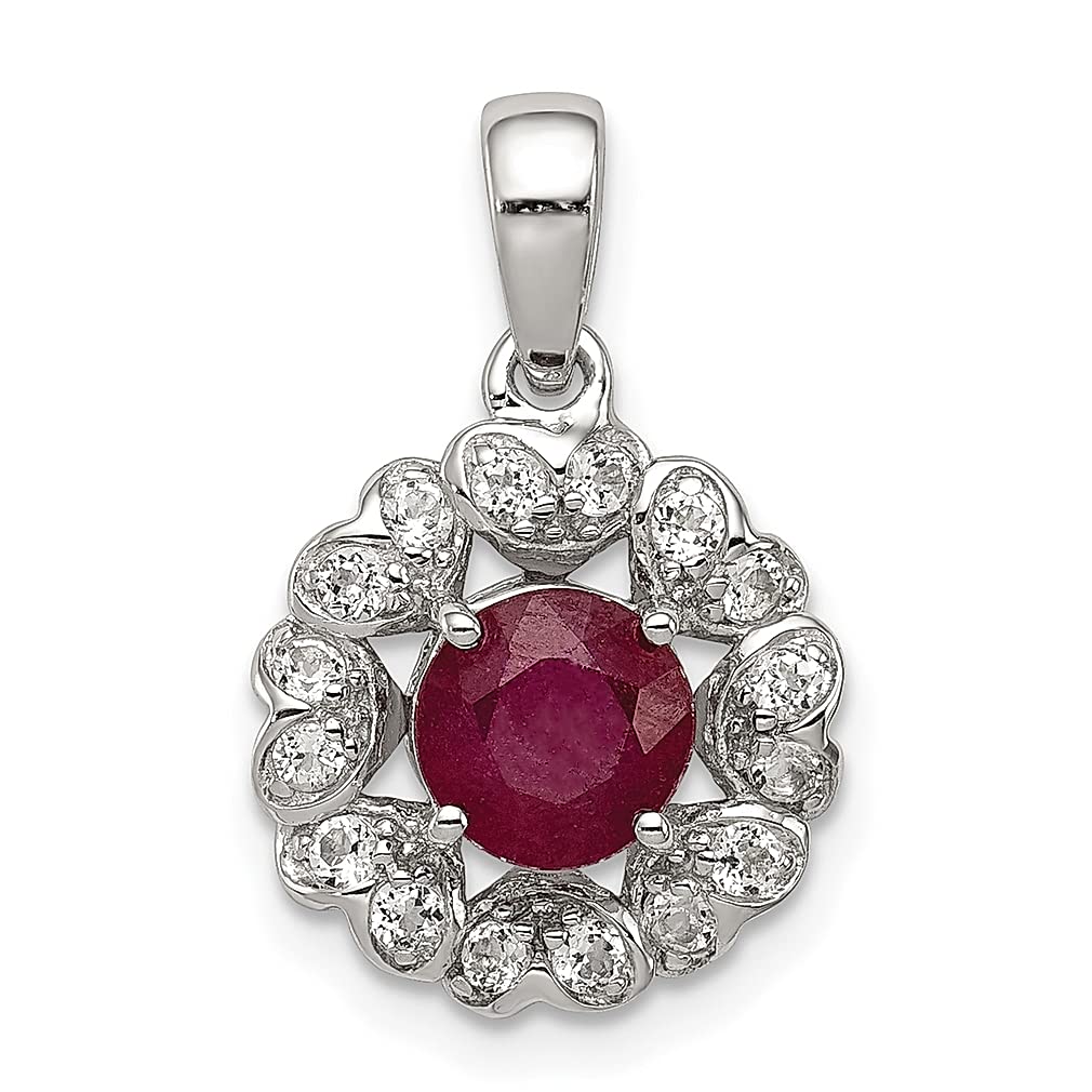 925 Sterling Silver White Topaz & Red Ruby Pendant Necklace - Elegant Gemstone Jewelry for Women | Perfect Gift for Her | Ideal for Weddings, Anniversaries and Special Occasions