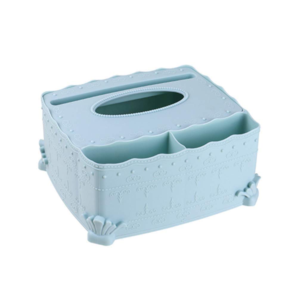 Blue Plastic Tissue Box Cover - Stylish Storage Caddy for Facial Tissues | Bathroom, Vanity, Desk & Dresser Organizer | Home & Office Decor Accessory