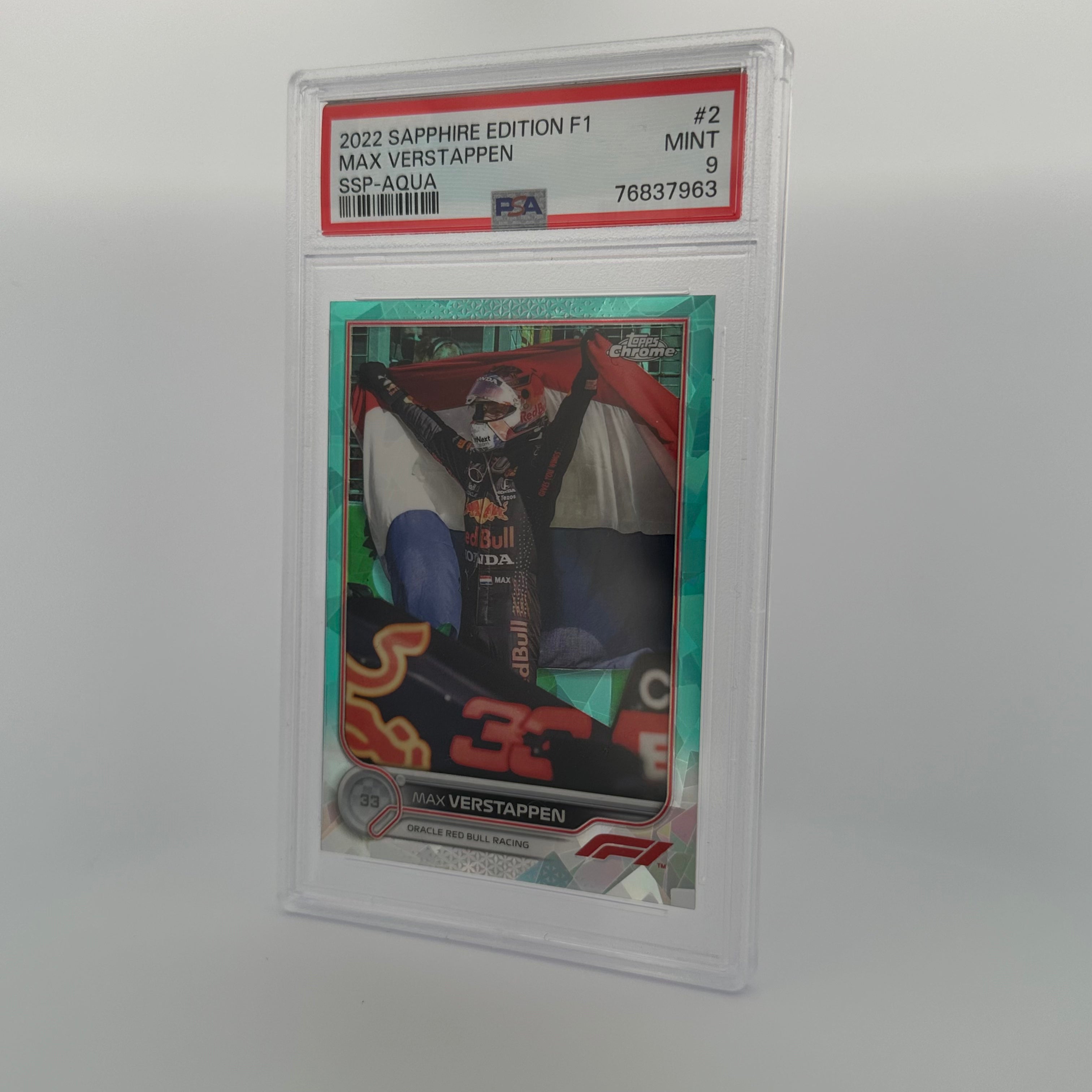 PSA 9 Graded MAX VERSTAPPEN #2 /99 SSP AQUA SAPPHIRE Racing Card - Perfect for F1 Collectors & Racing Fans Display