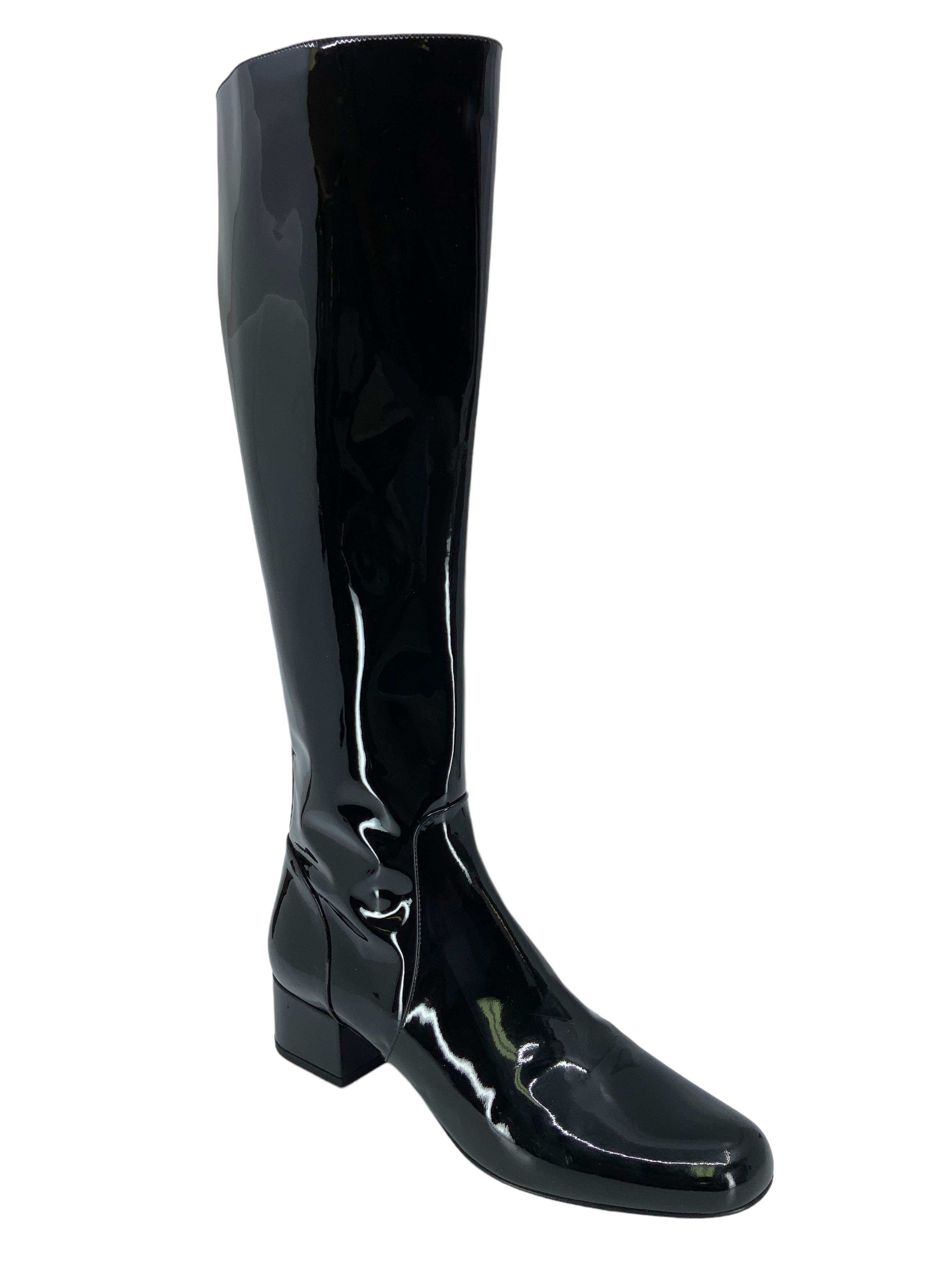 Saint Laurent Patent Leather Mid Calf Boots Women's Size 9 - Chic Pointed Toe Ankle Booties for Night Out & Office Wear