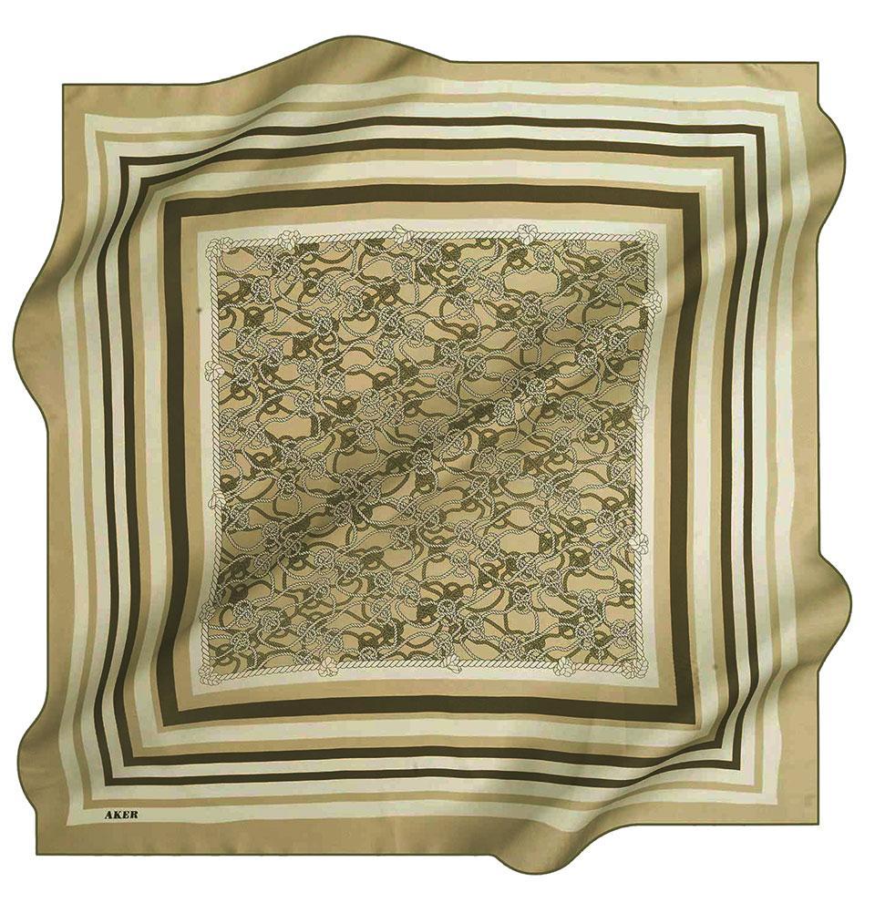 Aker Silk Cotton Patterned Square Scarf #7807 451 - Elegant Fashion Accessory for Women, Perfect for Office, Party & Travel